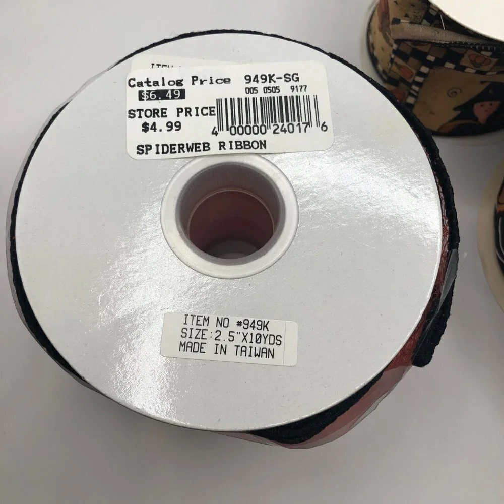 VINTAGE Halloween Crafting Ribbon Lot of 4 Wide Cat Spiderweb Witch Foil  NWT - Picture 9 of 12